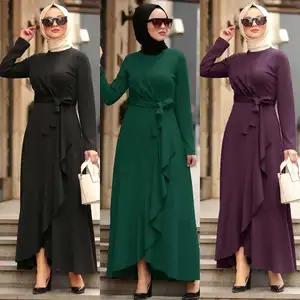 W&A 2020 high quality American&Malaysia&Muslim ladies slim fit casual dress abaya kaftan style solid color