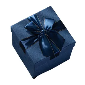 Simple small/medium/Large Blue box with Lid and Base Bow Tie Square Gift Packaging Paper Box Folding gift for wedding/holidays