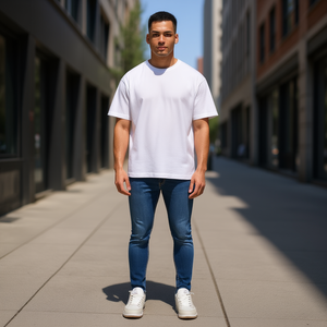 Jeans en denim personnalisés pour hommes, taille mi-haute, coupe droite, en coton léger, fermeture boutonnée, style décontracté, streetwear d'été, tissé uni - Product Image 2