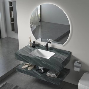 Meuble-lavabo de salle de bain d'hôtel de luxe avec design mural flottant, miroir et lavabo modernes étanches - Product Image 1