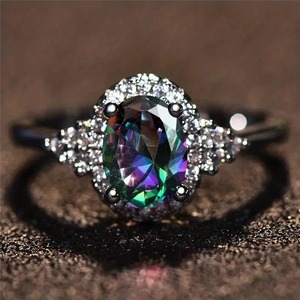 Anello ovale triangolare colorato per donna, gioielli da dito di lusso, delicati e alla moda - Product Image 4