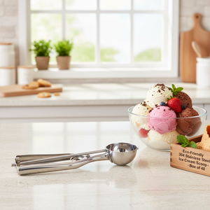 Cuchara para helado de acero inoxidable 304 ecológica, caja de herramientas para hornear con resorte de 48, segura y sostenible - Product Image 3