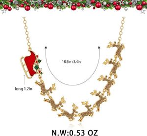 Estilo americano Navidad Ciervo rojo trineo collar 14K oro gargantilla aleación colgante elegante joyería Simple regalo para mujeres niñas niños - Product Image 6