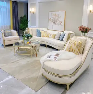 Sofa gỗ rắn phòng khách kết hợp pháp vải sofa Kem gió đồ nội thất