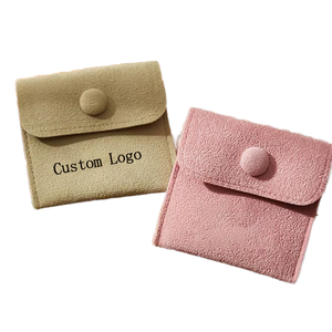 Small Soft Velvet Suede Jewelry Pouch Button Closure Custom Logo Gift Jewelry Bag for Bracelet Necklace Ring-Jewelry <b>Container</b> - Product Image 1