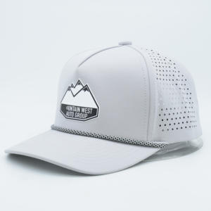 Atacado Personalizado Homens 5 Painel Cinza Rubber Patch logotipo Perfurado Laser Corte Buraco Perfurado Baseball Hat, impermeável Sport Cap - Product Image 1