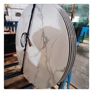 طاولة من الزجاج الدائري المضلع المخصص، رخام مطلي بلون أبيض، قماش رخامي مطلي، زجاج معتم - Product Image 2