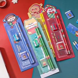 Coffret de 5 crayons de couleur de Noël pour enfants, crayons HB, dessin, vente en gros, personnalisables, haute qualité, en bois, avec gomme - Product Image 2