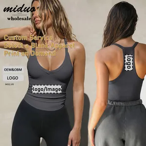 Logo personalizzato OEM ODM Private Label all'ingrosso Casual a coste morbide di base a maglia per allenamento Fitness canotta donna