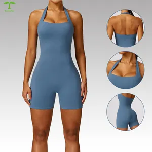 New Arrival Sports Quick-Dry Fitness Yoga Shorts Backless Sleeveless Rompers Women Sport Jumpsuit