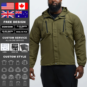 KingSen Wholesale <b>Men</b> Outdoor Windproof Hooded Jacket Loose Waterproof Utility Coat Multi Pocket Casual Streetwear OEM Apparel - Product Image 2