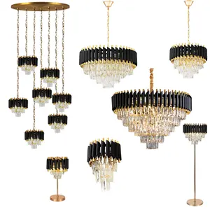room round modern black gold metal chandelier pendant light fixture fancy lights for home luxury home decoration fancy light