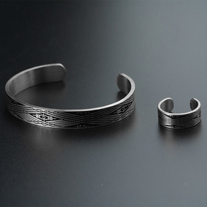 Stainless Steel Jewelry <b>Set</b> Open Adjustable Stainless Steel Finish Cuff <b>Bangle</b> Bracelets for Women Titanium Plated - Product Image 6