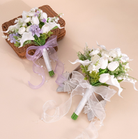 Bouquet de fleurs artificielles fait main pour mariée, imitant les tulipes et les lys, en PE, longue durée, pour mariage