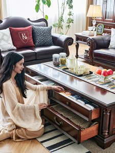 Mesa de Centro de Madera Maciza Estilo Americano, Diseño Gold Silk Teamwood, Construcción Completamente en Madera Maciza, Mueble de TV con Almacenamiento para Sala de Estar - Product Image 2