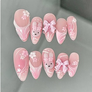 <span class=keywords><strong>Uñas</strong></span> Postizas Estilo Francés, Almendradas <span class=keywords><strong>de</strong></span> Lujo con Flores 3D para Bodas y Galas, Venta al Por Mayor <span class=keywords><strong>de</strong></span> <span class=keywords><strong>Uñas</strong></span> Artificiales - Product Image 3