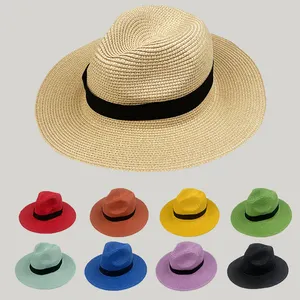 MOTE-AA116卸売女性ワイドつばストローパナマロールアップハットフェドラビーチサンハットティクトックホットセラー帽子