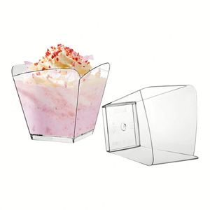 Vasos Cuadrados para Aperitivos, Diseño Nuevo, 3.5 oz, Vasos Transparentes de Plástico para Postres con Cucharas de Degustación para Fiestas y Bodas, Venta al Por Mayor - Product Image 4