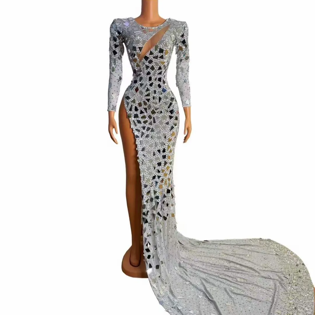 Ocstrade Spring 2023 Luxury Beautiful Maxi Dress High Slit Mirror Sequin Long Party Dresses Women Evening Elegance Prom Dress