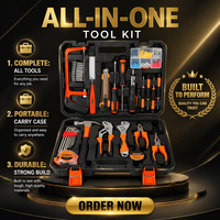 Kit d'outils manuels de bricolage pour la maison, en acier au carbone, comprenant marteau, tournevis, couteau utilitaire, clé à molette, avec mallette rigide, outils de réparation domestique OEM