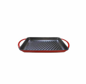 Enamel Coated Skillets Cast Iron Non-stick Fry <strong>Pan</strong> BBQ Red Barbecue <strong>Grill</strong> Outdoor OEM Korean Metal Bakeware <strong>Grill</strong> <strong>Pan</strong> - Product Image 4
