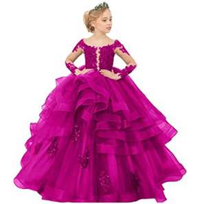 2025 nouvelle mode paillettes dentelle Royal à manches longues robe de princesse fleur fille robe de mariée avec <span class=keywords><strong>Train</strong></span> pour Pageant fête robe de bal - Product Image 1