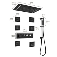 Robinet thermostatique dissimulé de luxe en acier inoxydable 20*14 pouces, cinq fonctions, lumière LED, tige réglable, pour hôtel, transfrontalier