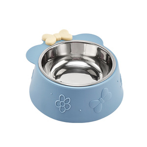 Bol pour chat en acier inoxydable, antidérapant, anti-renversement, de forme arrondie, pour l'alimentation et l'abreuvement des chats, avec base en plastique amovible - Product Image 4