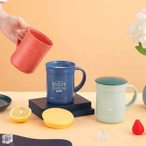 Tasse puissante réutilisée à double paroi créative personnalisée de 400ml avec couvercle tasse de thé au lait de pique-nique de voyage en plastique PP avec poignée - Product Image 5