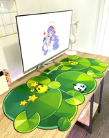 Tapis de bureau grand format motif feuille de lotus mignon style dessin animé, tapis de souris gaming Kawaii à motif de plante verte, tapis de bureau de forme irrégulière