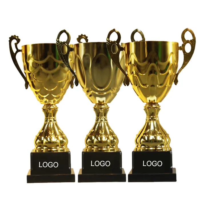 Wholesale Bulk Custom Logo Universal Sport World Soccer Football Award Trophies Gold Color Big Large Metal Trophy Cup For Events