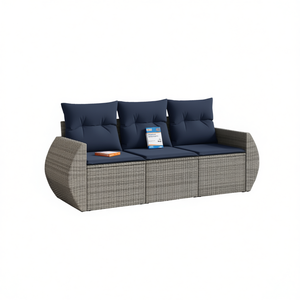 Ensemble de canapé de patio en polyrotin gris avec coussins, 3 places, mobilier de jardin extérieur, design contemporain - Product Image 1