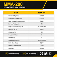 Soudeuse portable à inverter MMA Lift TIG JUBA MMA-200 120/230V double tension 4.9/10.5kva DC IP21S – Nouvelle et abordable