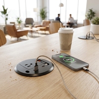 Nouvelle Conception Prise de Courant Standard Américain IP44 à Mise à la Terre Automatique avec Câble de Charge Rétractable Type C en Matériau PC, Prise de Canapé USB A+C