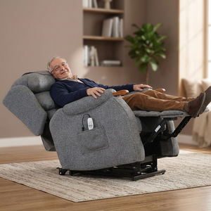 Fauteuil inclinable électrique en tissu gris avec fonction massage et roulettes chauffantes pour salon - Product Image 1