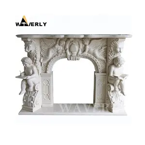 Decoration Fireplace Marble Statue Canadian Standard Corner Classic Marble Fireplace With Angel Statues Design