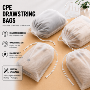 Wholesale Reusable Frosted CPE Drawstring <b>Bag</b> Custom Logo Waterproof Drawstring Pouch for Clothing Underwear Cosmetic Shoes Pack - Product Image 1