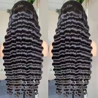 Haute qualité 13x4 HD Transparent dentelle avant perruque brut vietnamien eau profonde cheveux bouclés longs 36-40 pouces noir pour les femmes