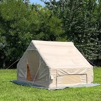 Tente de camping gonflable avec pompe manuelle, installation facile, imperméable, résistante au vent, tente cabane Oxford 4 saisons avec fenêtre en maille pour cheminée