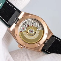 Magnifique montre unisexe de luxe haut de gamme, bracelet en cuir véritable vert, boîtier en or rose, cadran vert, automatique avec réserve de marche