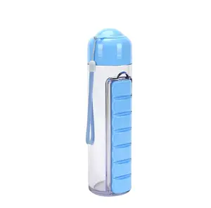 Leakproof עיצוב 2 ב 1 נסיעות מים בקבוק עם הגלולה ארגונית BPA משלוח חיצוני ספורט מים בקבוק עם 7 יום גלולת תיבת אחסון