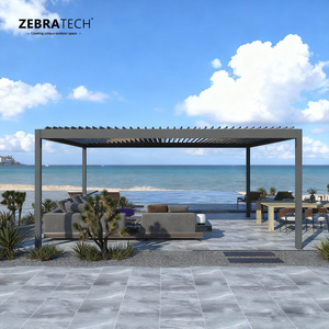 Pergola bioclimatique certifiée CE avec toit en aluminium à lames motorisées, gris foncé, LED en option pour pavillon <span class=keywords><strong>de</strong></span> <span class=keywords><strong>jardin</strong></span> - Product Image 4