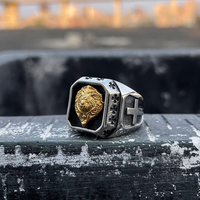 Bague Tempusort en acier inoxydable plaqué or vintage avec tête de lion pour homme, idéale pour les fêtes et les anniversaires - Vente en gros de bijoux de mode