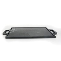 Plaque de cuisson réversible en fonte pré-assaisonnée, double face, avec surface plate et surface grillée côtelée, et deux poignées