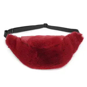 Wholesale Stylish Lady Faux Fur Waist Fanny Pack Belt Bag Custom Logo Solid Color Plush Crossbody Bag