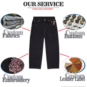 <span class=keywords><strong>Jeans</strong></span> Baggy Neri con Ricamo Personalizzato a Basso MOQ, Pantaloni Larghi Vintage Casual Y2K da <span class=keywords><strong>Uomo</strong></span>, Lavati 100% Cotone - Product Image 2