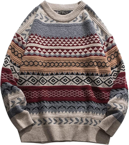 Pull-over homme en laine fine anti-plis, coupe ample, style vintage, manches classiques, collection automne-hiver africaine - Product Image 1