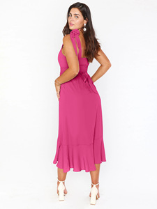 Vestidos elegantes y con estilo para mujer, de color sólido, con cuello cuadrado, con tiras, para verano, ropa femenina para ir al trabajo, con cordones, empalmados, de cintura alta. - Product Image 5