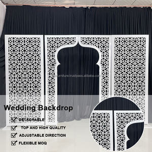LEDA Moroccan Style White Hollow Pattern Arch Panel Backdrop Metal <b>Background</b> for Wedding Event Decor - Product Image 4