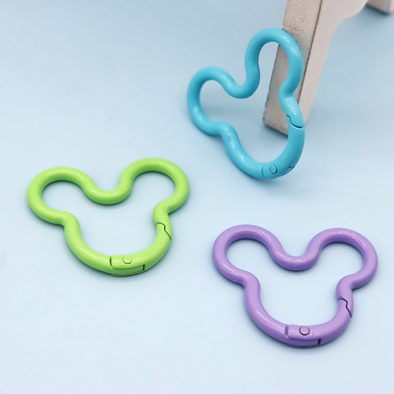 Cartoon <strong>Mickey</strong> Head Car Keychain with Colorful Metal Spring Buckle and Shaped Key Ring-Jewelry <strong>Accessories</strong>